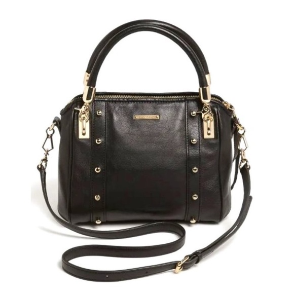 REBECCA MINKHOFF Mini Cupid Bag Black - Gold Tope Handle Satchel Crossbody Strap - Picture 1 of 16